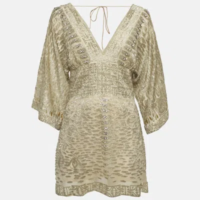 Pre-owned Roberto Cavalli Gold Embellished Silk Mini Dress S