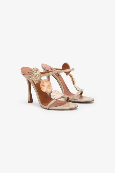 Roberto Cavalli Gold Sandal With Shell Motif In Ivory