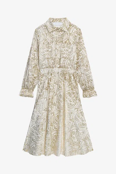 Roberto Cavalli Gold Shirt Dress With Floral Print