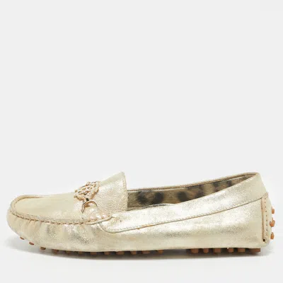 Roberto Cavalli Gold Suede Slip On Loafers