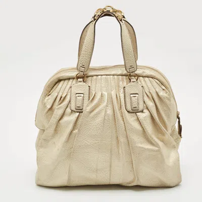 Pre-owned Roberto Cavalli Gold Textured Leather Zip Satchel