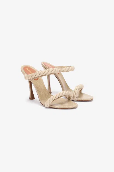 Roberto Cavalli Gold Textured Sandal With Rope Straps In Ivory