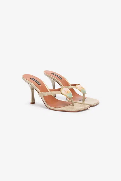 Roberto Cavalli Gold Thong Sandal With Shell Detail In White