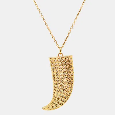 Pre-owned Roberto Cavalli Gold Tone Horn Pendant Long Necklace