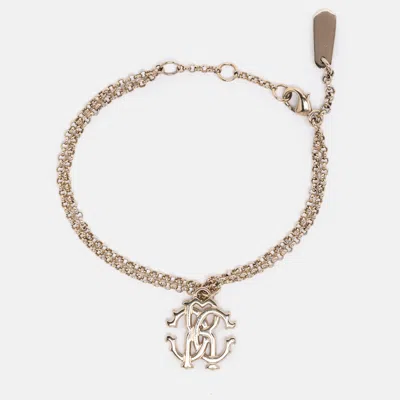 Roberto Cavalli Gold Tone Metal Logo Charm Bracelet In Pink