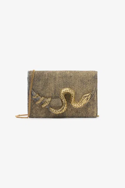 Roberto Cavalli Golden Brushed-effect Bag With Snake Motif