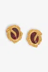 Roberto Cavalli Golden Clip-on Earrings With Ruby Stone In Gold