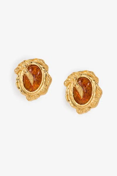 Roberto Cavalli Golden Clip-on Earrings With Topaz Stone