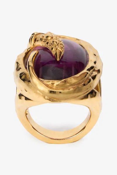 Roberto Cavalli Golden Cocktail Ring With Amethyst Stone