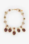 Roberto Cavalli Golden Necklace With Pearls And Amethyst-effect Stones In Gold