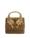 Roberto Cavalli Golden Small Roar Shoulder Bag With Jewelled Tigers In Golden