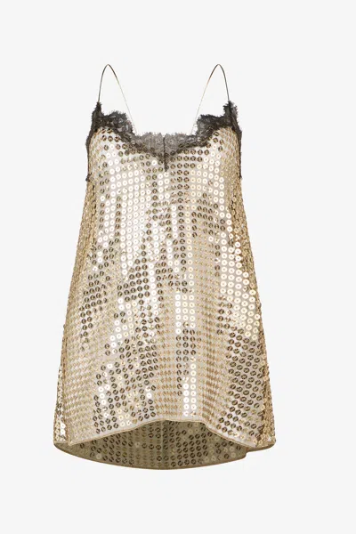 Roberto Cavalli Golden Top With Lace And Sequins