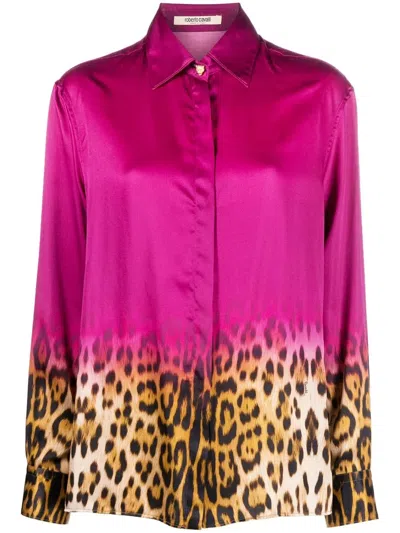 Roberto Cavalli Bluse Mit Leoparden-print In Pink