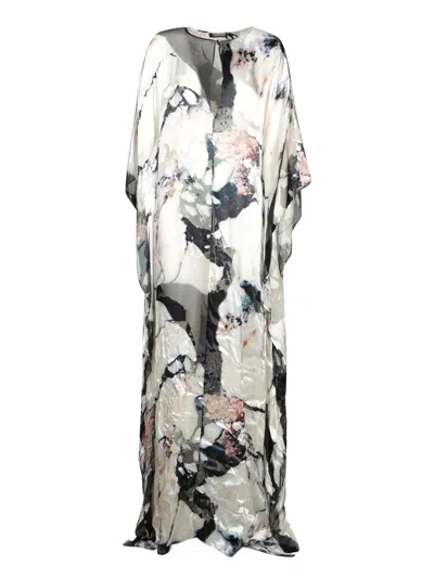 Roberto Cavalli Grand Antique Multicolor Kaftan Dress In White