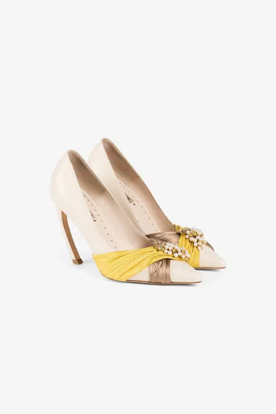Roberto Cavalli Grapes-charm Tiger-tooth Slingback Pumps In Light Brown/yellow