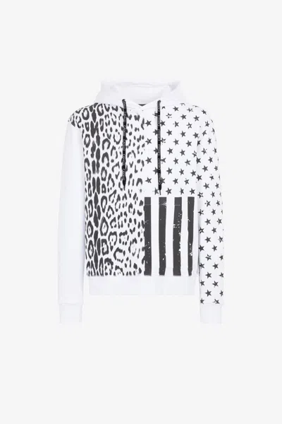 Roberto Cavalli Man Sweatshirt White Size Xxl Cotton In Black/white