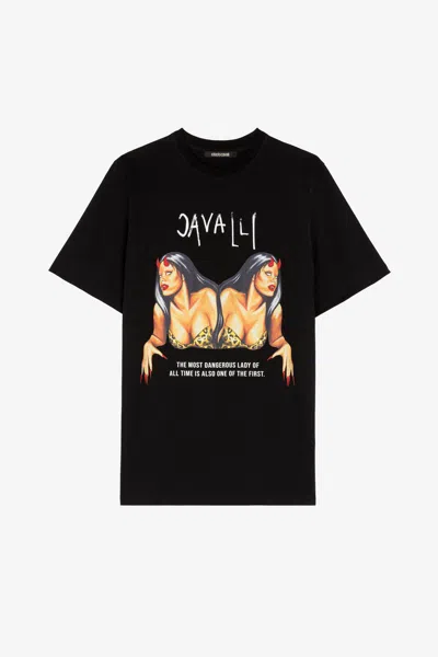 Roberto Cavalli Graphic-print Cotton T-shirt In Black