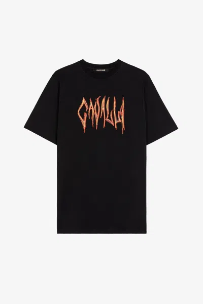 Roberto Cavalli Graphic-print Cotton T-shirt In Black