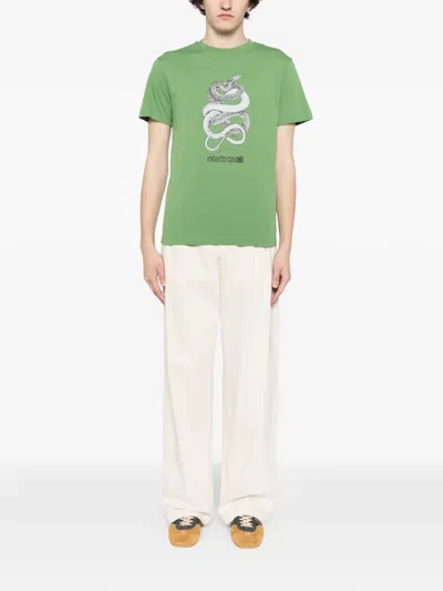 Roberto Cavalli Graphic-print Cotton T-shirt In Green
