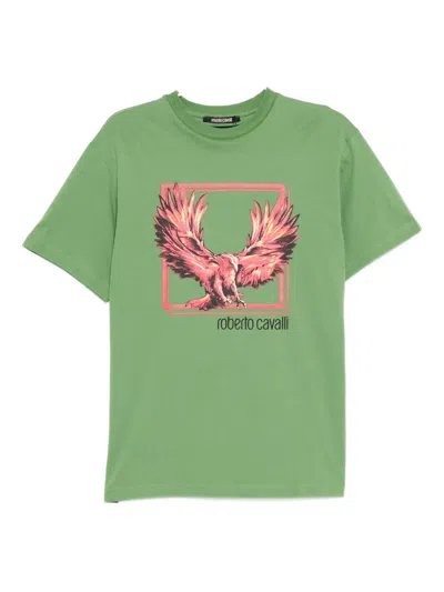 Roberto Cavalli Graphic-print Cotton T-shirt In Green