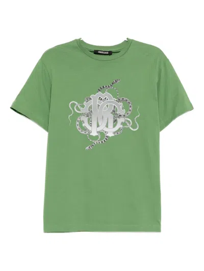 Roberto Cavalli Graphic-print Cotton T-shirt In Green