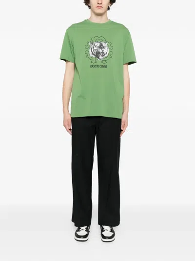 Roberto Cavalli Graphic-print Cotton T-shirt In Green