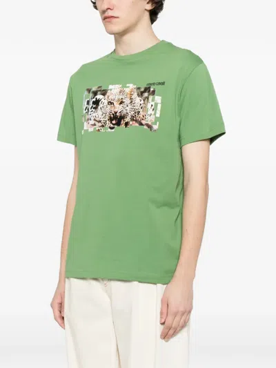 Roberto Cavalli Graphic-print Cotton T-shirt In Green