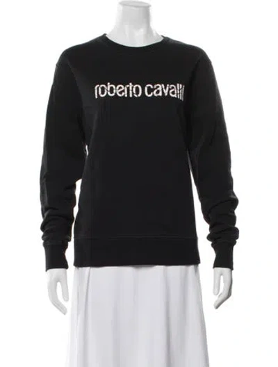 Pre-owned Roberto Cavalli Graphic Print Crew Neck Sweatshirt In Black