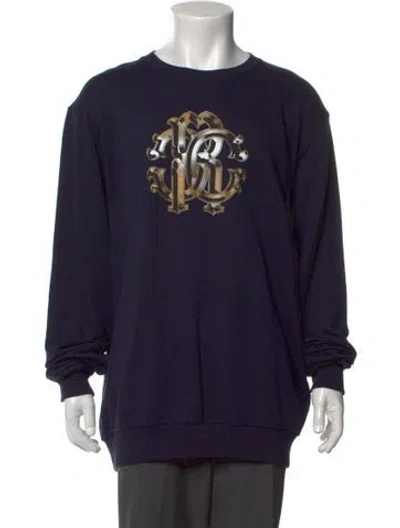 Pre-owned Roberto Cavalli Graphic Print Crew Neck Sweatshirt In Blue