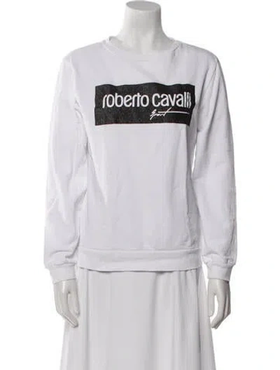 Pre-owned Roberto Cavalli Graphic Print Crew Neck Sweatshirt In White