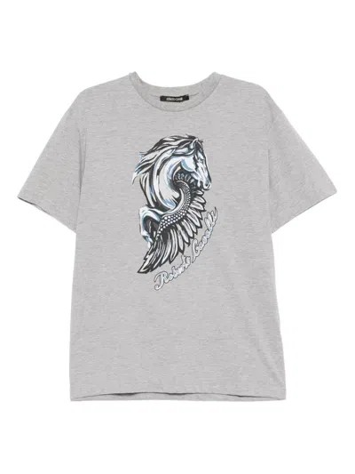 Roberto Cavalli Graphic-print Crew-neck T-shirt In Gray