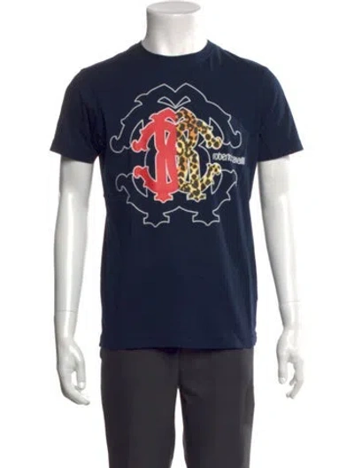 Pre-owned Roberto Cavalli Graphic Print Crew Neck T-shirt In Blue