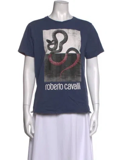 Pre-owned Roberto Cavalli Graphic Print Crew Neck T-shirt In Blue