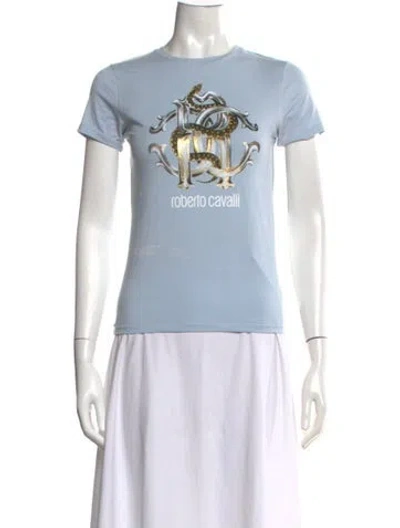 Pre-owned Roberto Cavalli Graphic Print Crew Neck T-shirt In Blue