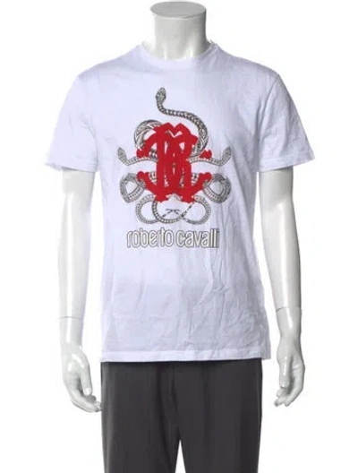 Pre-owned Roberto Cavalli Graphic Print Crew Neck T-shirt In White