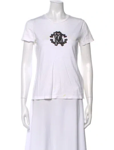 Pre-owned Roberto Cavalli Graphic Print Crew Neck T-shirt In White