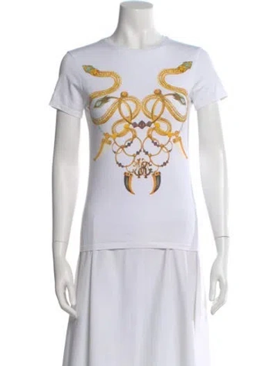 Pre-owned Roberto Cavalli Graphic Print Crew Neck T-shirt In White