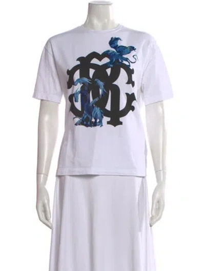 Pre-owned Roberto Cavalli Graphic Print Crew Neck T-shirt In White