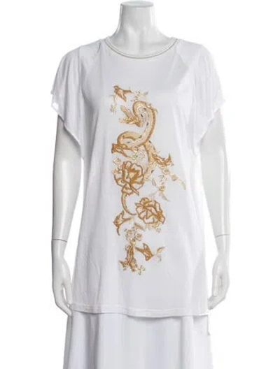 Pre-owned Roberto Cavalli Graphic Print Crew Neck T-shirt In White