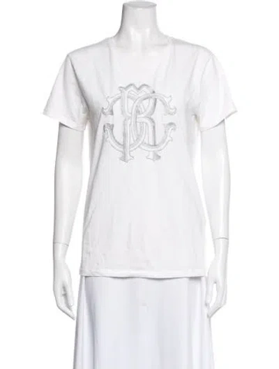 Pre-owned Roberto Cavalli Graphic Print Crew Neck T-shirt In White