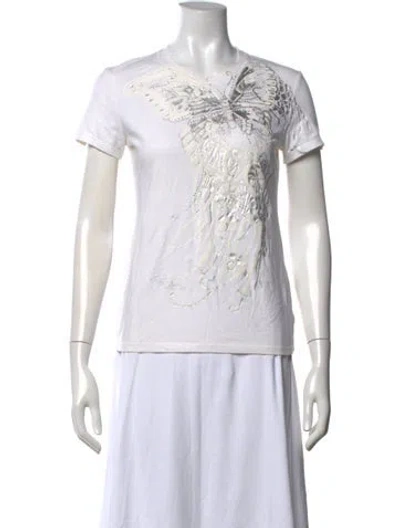 Pre-owned Roberto Cavalli Graphic Print Crew Neck T-shirt In White