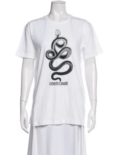 Pre-owned Roberto Cavalli Graphic Print Crew Neck T-shirt In White