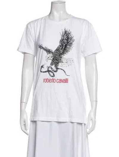 Pre-owned Roberto Cavalli Graphic Print Crew Neck T-shirt In White