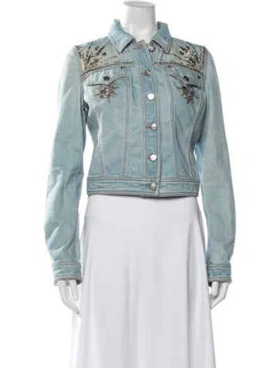Pre-owned Roberto Cavalli Graphic Print Denim Jacket In Blue