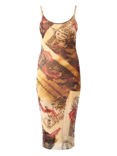 Roberto Cavalli Graphic-print Dress In Neutral