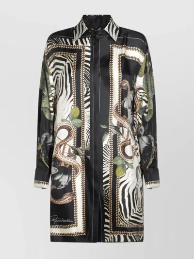 ROBERTO CAVALLI GRAPHIC PRINT LONG SLEEVE LONGLINE TOP