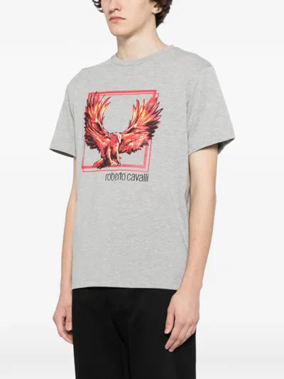 Roberto Cavalli Graphic-print Round-neck T-shirt In Gray