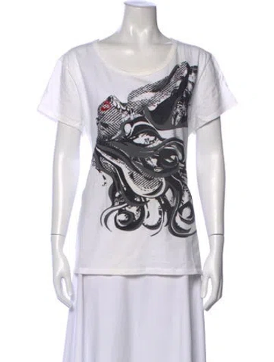 Pre-owned Roberto Cavalli Graphic Print Scoop Neck T-shirt In White