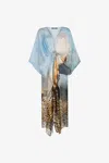 Roberto Cavalli Printed Silk Midi Kaftan Dress In Light Blue