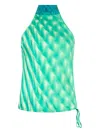 Roberto Cavalli Silk Top With Optical Glass Print In Green